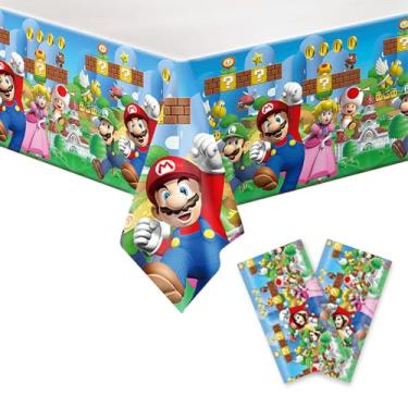 Imagem de Eqpx 2 peças de toalha de mesa Mario descartável, artigos de festa de aniversário e decorações para crianças, meninos, chás de bebê, mesas retangulares 187 x 106 cm, pacote com 2