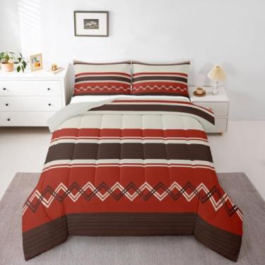 Imagem de jejeloiu Conjunto de edredom com listras modernas, tamanho Queen, bordado, em ziguezague, geométrico, para quarto de crianças, meninos, meninas, arte listrada moderna, microfibra, ultramacia