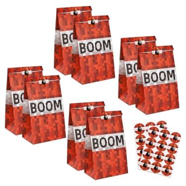 Imagem de 24 Sacolas de Presente com Tema Pixel, Sacolas para Doces e Lembrancinhas de Videogame com Adesivos Fechamento para Decoração Festa Aniversário Infantil (Estilo B)