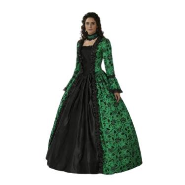 Imagem de CountryWomen Vestido feminino do século XVIII com estampa de vestido de baile rococó longo estilo vitoriano, vestidos com tema de baile de máscaras, Verde, XX-Large