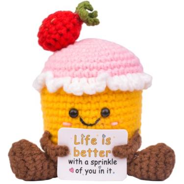 Imagem de MuMyer Positive Crochet Cupcake, Handmade Emotional Support Knitted Cupcake Friendship Gift with an Affirmation Card for Women, Friends, Coworkers, BFF Christmas or Birthday Gift