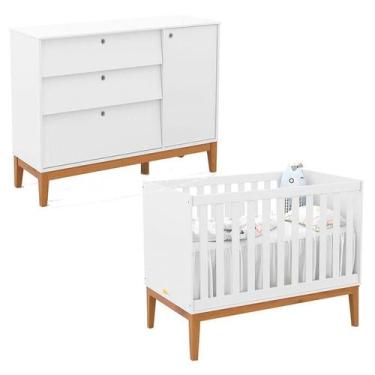 Imagem de Berço Americano e Cômoda Sapateira Unique Branco Soft Eco Wood - Matic