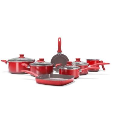 Imagem de Jogo de Panelas Antiaderente Life Easy 7 Peças Vermelho Brinox, Vermel
