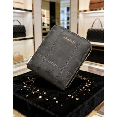 Imagem de Carteira masculina de couro curta com zíper, durável e confiável (preto)