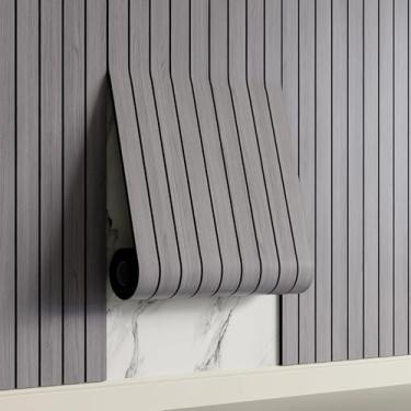 Imagem de Papel de parede de ripas de madeira autoadesivo 15,7 x 118" - Textura 3D grão de madeira descascado e colado, removível para quarto sala de estar(C,23.6X118IN)