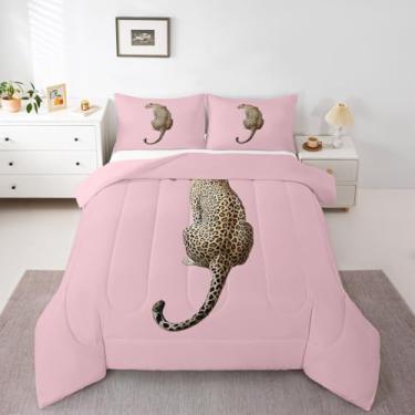 Imagem de Erosebridal Conjunto de edredom queen de chita rosa, moderno, estampa de leopardo, estilo safári, animal, moderno, para crianças, adolescentes, adultos, decoração de quarto estética Y2K