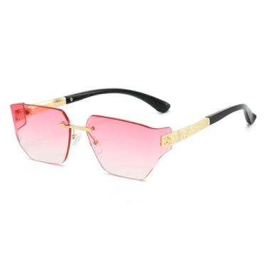 Imagem de HCHES Óculos de Sol Femininos de Luxo Sem Armação com Lentes Degradê, Estilo Retrô, Armação de Metal, Proteção UV400 (Rosa Dourado)