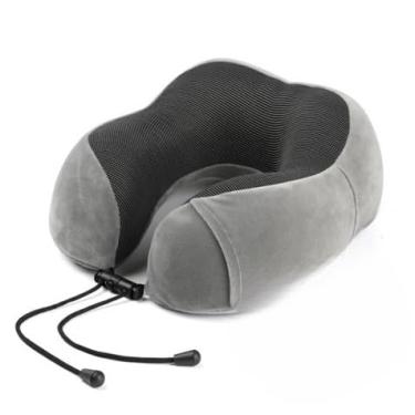 Imagem de Almofada de Pescoço para Viagem – Travesseiro Confortável com Botão – Capa Removível e Lavável(Cinza)