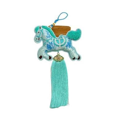 Imagem de Esquirla Enfeite de cavalo para o Ano Chinês, decoração Feng Shui para o Festival da Primavera, leve e multifuncional, pingente de desenho animado para, Cavalo Azul Correndo, Borlas
