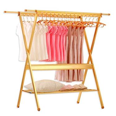 Imagem de A1DFDFGOQSFG Suporte para cabide multifunções Airer com 30 furos de vento, 2 fileiras de varões de secagem, 6 sapatos de secador, toalha ajustável, varão, poupa espaço (B)