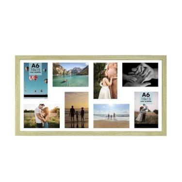 Imagem de Quadro Painel Multifotos para Parede 8 Fotos 10x15 – Moldura de Madeira com Paspatur Branco e Acetato, Decoração Criativa e Luxuosa para Sala e Escritório(Carvalho)