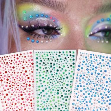 Imagem de 3 peças tatuagens minimalistas multigrãos realistas femininas 3D decoração de rosto festival de música baile de máscaras para cabelo olhos rosto tatuagem temporária com decoração corporal