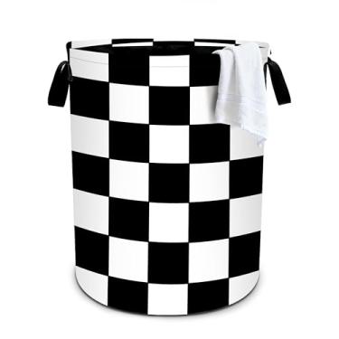 Imagem de Cesto de lavanderia quadriculado preto e branco, cesto de roupa dobrável, organizador de balde de roupas, 40 x 40 cm, para lavanderia/quarto/banheiro
