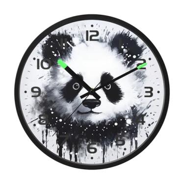 Imagem de SEHANY Bonito relógio de parede panda silencioso sem tique-taque relógio redondo operado por bateria 30 cm controle de som luz noturna relógios de parede para sala de estar, cozinha, quarto