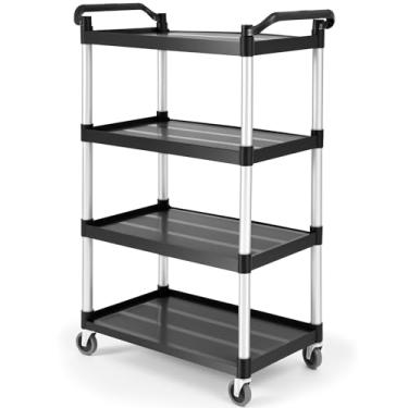 Imagem de BBTO Carrinho utilitário resistente, 4 prateleiras, serviço de rolamento/utilitário/carrinho de empurrar com prateleiras profundas e rodízios, 136 kg, grande capacidade, para serviço de alimentação