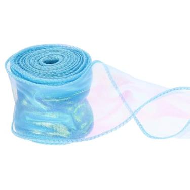 Imagem de PATIKIL Fita de chiffon com fio de 6 cm x 10 metros, fita de organza transparente com fio de cauda de peixe fitas de presente para artesanato embrulho de presente buquê floral, azul