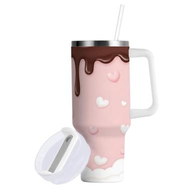 Imagem de ATTX Copo de chocolate ao leite de 850 g com alça - Caneca de viagem de aço inoxidável isolada a vácuo, copo de café à prova de vazamento com canudo #186