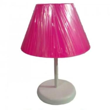 Imagem de Abajur de Mesa em PVC Pequeno 27cm Branco, Base Polipropileno, Bivolt com Interruptor Meio Fio, Luminária de Cabeceira para Quarto e Sala (ROSA)