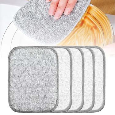 Imagem de 5 peças de panos de lavar louça multiuso para molhados e secos, panos de limpeza milagrosos de arame reutilizáveis, pano de prato sem arranhões para cozinha, pias, panelas, frigideiras