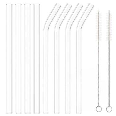 Imagem de Canudos de Vidro Escova Transparente Ecológico e Higiênico para Churrascos, Praias e Refeições em Família, Reutilizáveis e Laváveis para Sucos e Refrigerantes(08 Canudos)