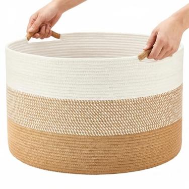 Imagem de Artfeel Cesta grande de tecido natural, cesta decorativa de corda de algodão 70L Boho para cobertores, travesseiros e armazenamento de brinquedos infantis, armazenamento de cobertor de corda para sala