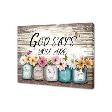 Imagem de HONGYA Art Motivational Bible Verse Wall Decor: God Says You Are Wall Art Sayings, Arte de Parede Cristã em Tela Inspiradora Emoldurada, Pôster de Citações de Presente Cristão para Mulheres Meninas