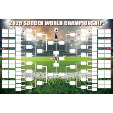 Imagem de Yancorp Pôster do calendário da Copa do Mundo de 2026, vitrine da coleção de 48 times, tecido de poliéster frente e verso, 77 x 53 cm, presente para fãs de futebol com ganchos, notas adesivas, canetas