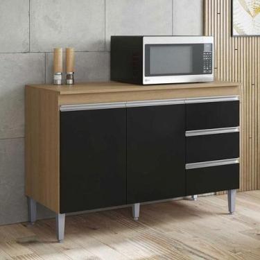 Imagem de Balcão de Cozinha Ambiente Andréia com Tampo 120 cm Amendoa Preto - AJ