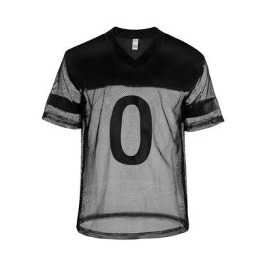 Imagem de Camiseta Masculina Sexy De Malha De Couro PU Transparente Com Mangas C