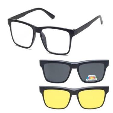 Imagem de Armação De Óculos Masculino 3 em 1 Clip On Grau Polarizada-Unissex