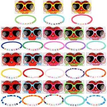 Imagem de Flahard Conjunto de 54 peças de presente de amizade para Dia dos Namorados, óculos de sol de coração, pulseiras de contas de amizade com cartões de dia dos namorados para lembrancinhas de festa de