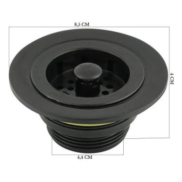 Imagem de 2X Valvula Ralo De Pia Metal 3,5 Preto Fosco Cozinha 1623