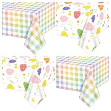 Imagem de 4 peças de toalhas de mesa de plástico para festa de Páscoa – Capa de mesa floral colorida com ovos de Páscoa, retangular, xadrez, arco-íris, decorações de mesa para casa, cozinha, jantar, festa, 128