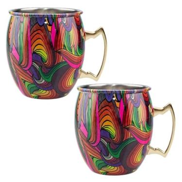 Imagem de 2 peças New Cocktail Wine Cup Moscow Mule caneca de aço inoxidável 、550 ml copo de cerveja bar、casa, exterior, restaurante, copo de bebidas 304 (cor brilhante)