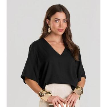 Imagem de Blusa Feminina Decote V Dianna Preto, M, Preto