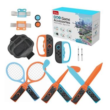 Imagem de Kit de Accesorios Deportivos 18 en 1 para Nintendo Switch 2 de MMOBIEL – Set Familiar para Juegos Deportivos con Raquetas Tenis, Palos Golf, Espadas, Correas para Pierna/Muñeca, Protectores y Más