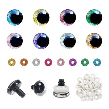 Imagem de TOAOB Conjunto de 32 olhos de segurança com glitter para Amigurumis 14 mm Olhos redondos de crochê com arruelas 8 cores olhos de boneca para fazer fantoches de pelúcia DIY