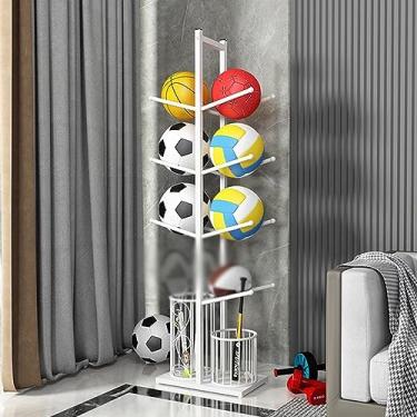 Imagem de ZDJZMGZ Rack de armazenamento de bola de basquete com cesta de equipamentos de bola esportiva adequado para escolas, academias, branco-2 cestos capacidade 5