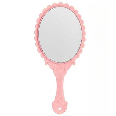 Imagem de Espelho de Mão Vintage Princesa para Maquiagem e Skincare – Diversos Modelos e Cores(Espelho Rosa 1 Lado)