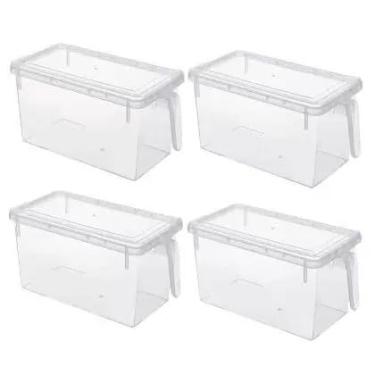 Imagem de Organizador de Geladeira Empilhável com Tampa e Alça Caixa Transparente para Alimentos Despensa(Transparente 4 peças)