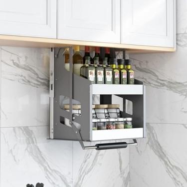 Imagem de Prateleira de puxar para baixo do armário superior, conveniente prateleira de parede de 2 camadas para serviço pesado, armário organizador de elevação e dobrável (armário de 35 cm A 62 cm)