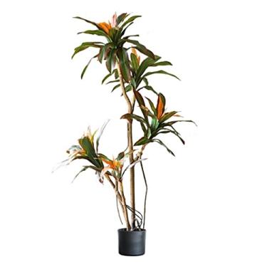 Imagem de SLGGPJBU Plantas falsas planta artificial árvore artificial plantas artificiais ferro borda vermelha árvore verde grande escala árvores falsas para sala de estar piso interior plantas artificiais