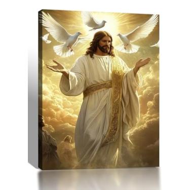 Imagem de Arte de parede em tela emoldurada Jesus e pomba da paz, tema religioso, ícone e pomba, impressão de pôster, pintura para decoração de casa, adequado para sala de estar, quarto, sala de oração, escola