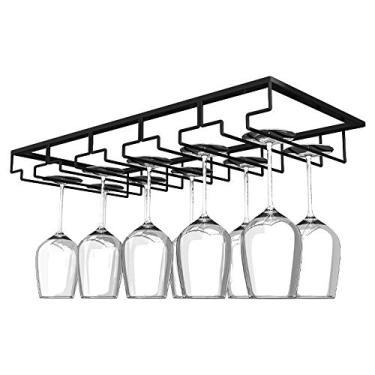 Imagem de Suporte para copo de vinho, suporte de taça de vinho, 5 fileiras, prateleira de armazenamento sob o armário, suporte de aço inoxidável (cor: preto tamanho: 50 * 22,5 cm) (preto 50 x 22,5 cm)