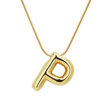 Imagem de Colar com letras douradas, banhado a ouro de cobre, colar com pingente de alfabeto, joias, decoração, aniversário, festival, presentes para mulheres (letra P)
