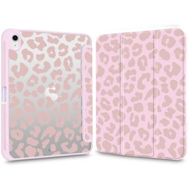 Imagem de VibrantFruitique Linda capa para iPad (A16) 11ª geração 2025 11 polegadas/10ª geração 2022 10,9 polegadas com estampa de leopardo rosa empoeirado, capa híbrida transparente rígida, com suporte para
