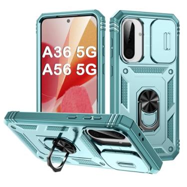 Imagem de PASNEW Capa para Samsung Galaxy A36 5G/A56 5G, suporte de metal e capa de lente de câmera, capa rígida de proteção à prova de choque multicamadas militares, 17 cm, verde