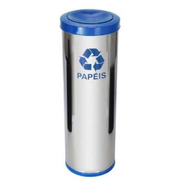 Imagem de Lixeira De Aço Inox 50l Com Tampa Meia Esfera Pintada Cor:Azul - Higip