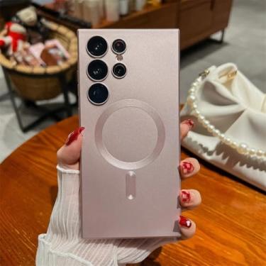 Imagem de Capa magnética metálica fosca de luxo para Samsung S24 S23 S22 S21 Ultra Plus Fe Note 20 A15 A05s A55 A35 (Para Note20/Rosa)