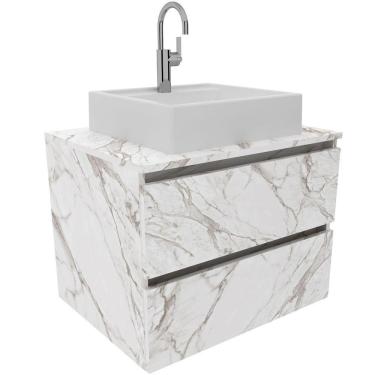 Imagem de Gabinete De Banheiro 60 Cm 2 Gavetas Com Cuba Joana Mármore Branco